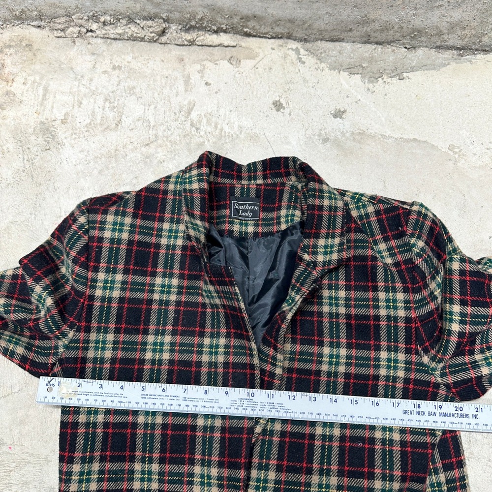 Southern Lady Blazer Plaid Wool Blend‎ Green Red Made in USA Vintage 7/8 Coat - Picture 6 of 8